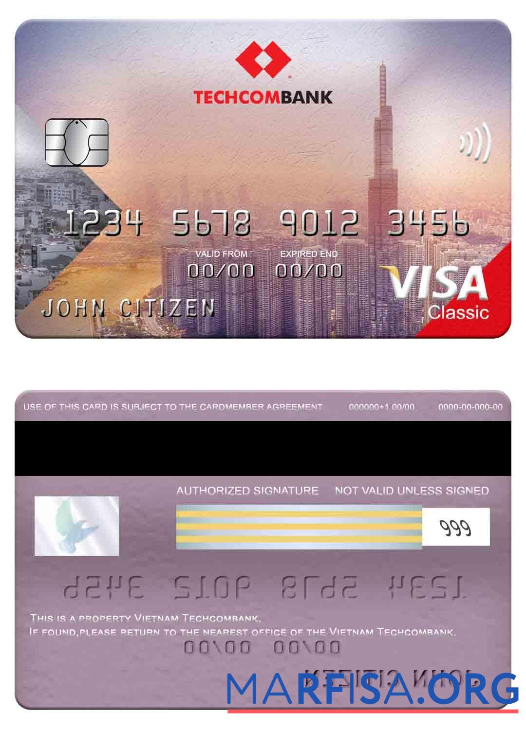 Blank Vietnam Techcombank visa classic card template